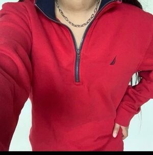 Nautica Women's Quarter Zip Cotton Blend Sweater, Red,  Size XXL